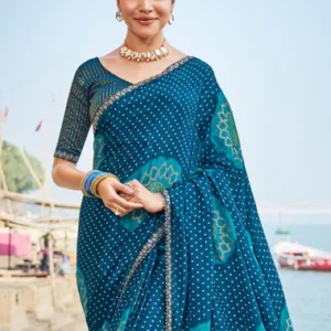 Blue Bandhani Print Chiffon Saree – Parampara