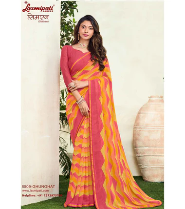 Ready to Wear Yellow Zing Zang Stripe Chiffon Saree – Parampara - Image 2