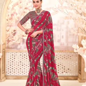 Ready To Wear Red Georgette Saree With Graceful Lace Border - Kitkat