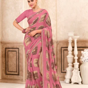 Baby Pink Georgette Saree with Graceful Lace Border - Kitkat