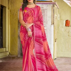 Ready to Wear Multicolor Chiffon Saree with Stripe Print With Lace border – Parampara