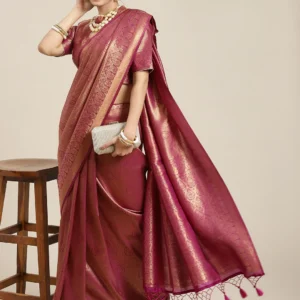 Purple and Gold Colored Art Silk Woven Design Mysore Saree