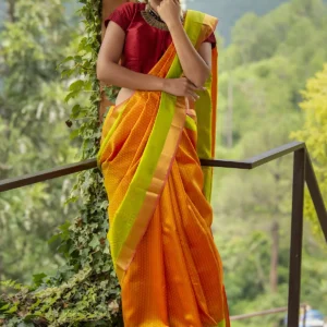 Gold Yellow And Green Pure Silk Jacquard Saree