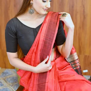 Red And Black Pure Raw Silk Handloom Saree